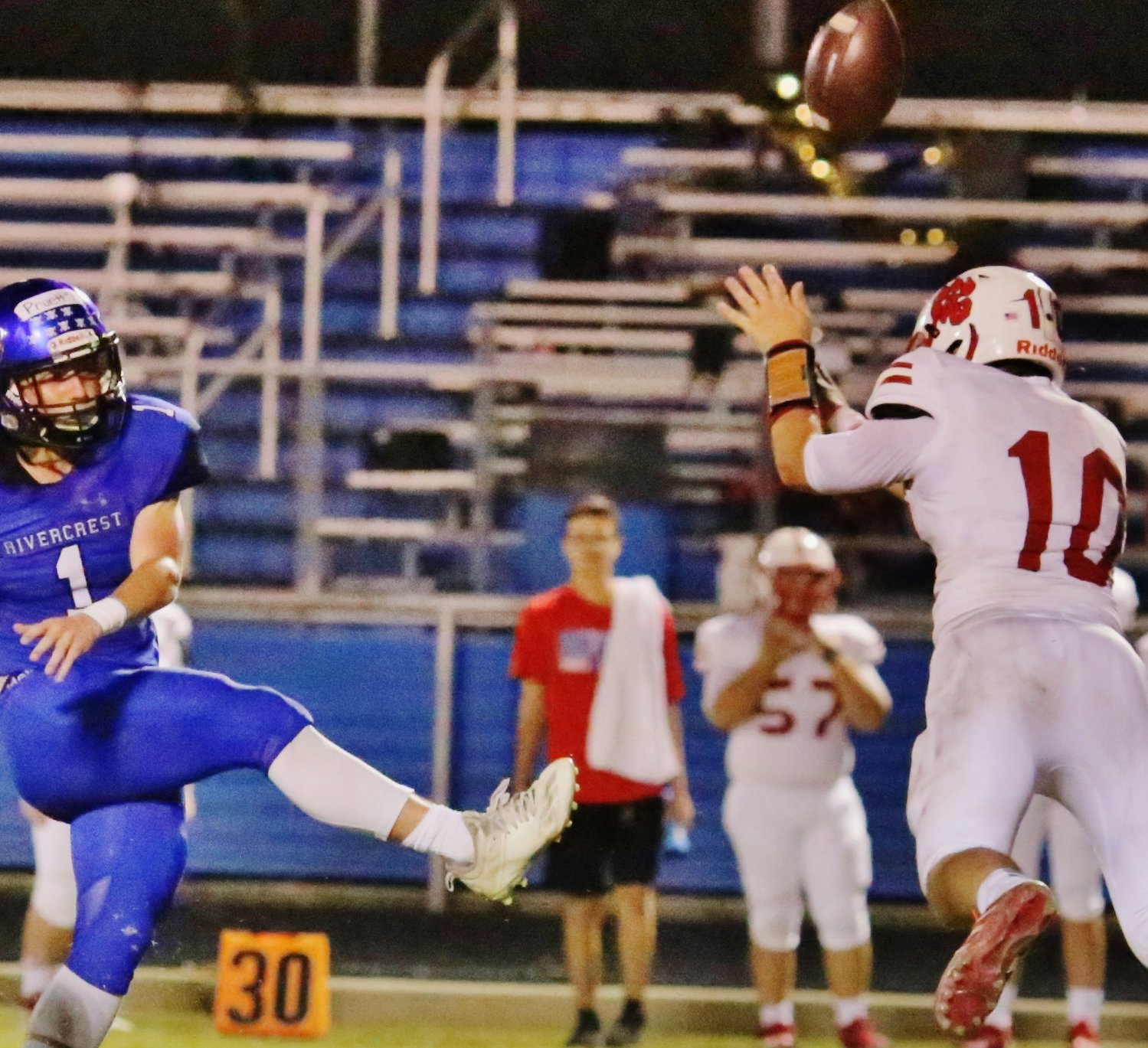 Blake Weissert swatted away a Rivercrest field goal attempt late in the first half of the 15-14 win over the Rebels.